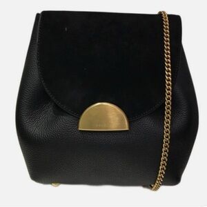 Polène Numero Uno Women's Suede Handbag with Chain Black and Gold Women's Bag